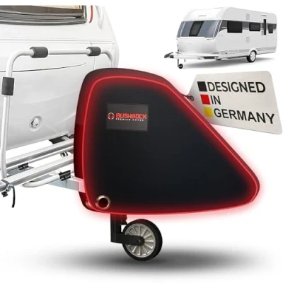 Abbildung von BUSHBOCK® Premium Deichselhaube aus Oxford 600D Material mit PU Beschichtung und Reflektoren. Universal Deichselabdeckung auch für Wohnwagen/Anhänger Antischlingerkupplung &amp; Kastenschloss