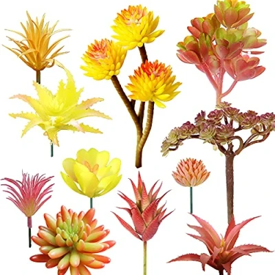 Abbildung von Cayway 11 Stück Sukkulenten Künstlich Gelb Rot Künstliche Blumen Pflanzen Unfotted Faux Blume Sukkulenten, Gelegentliche für Heimdeko Innenbereich Garten