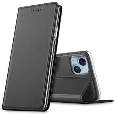 Abbildung von Verco Handyhülle für iPhone 15 Plus, Premium Handy Flip Cover Apple Plus Hülle 6.7 Zoll [integr. Magnet] Book Case PU Leder Tasche, Schwarz