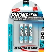 Abbildung von ANSMANN Telefon Akku AAA 800 mAh NiMH 1,2 V (3 Stück) DECT Phone Micro Batterien wiederaufladbar, maxE geringe Selbstentladung, ideal für Schnurlostelefon, Babyphone, Walkie Talkie