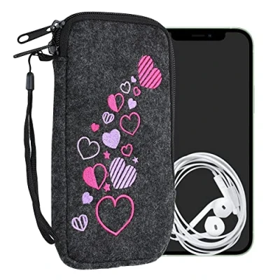 Abbildung von kwmobile Handytasche für Smartphones XL 6,7/6,8&quot; Handy Filztasche Herzen Mix Rosa Violett Dunkelgrau 17,2 x 8,4 cm Innenmaße