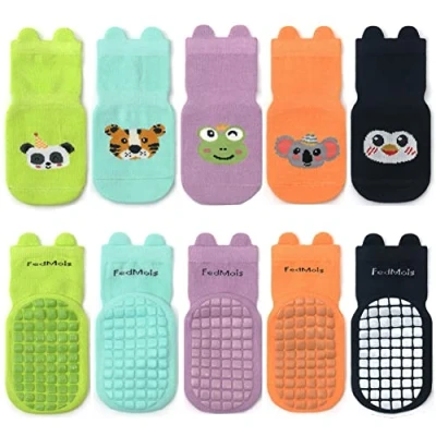 Abbildung von FedMois 5er Pack Baby Kleinkinder ABS rutschfeste Socken Sneaker Tiermotive Baumwolle, Panda, 0 1 Jahr