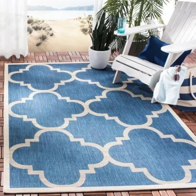 Abbildung von SAFAVIEH Spalier Teppich für Drinnen &amp; Draussen Courtyard Collection, Kurzer Flor, Marine und Beige, 201 X 290 cm