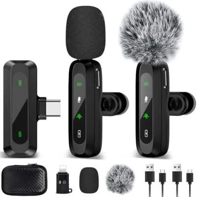 Abbildung von LIUWID kabelloses Lavalier Mikrofon, Mini Mikrofon für iPhone/Typ C, Plug Play Digitalanzeige, mit Rauschunterdrückung TikTok, Youtube, Vlog Video