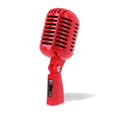 Abbildung von Pyle Classic Retro Vintage Style Dynamisches Vocal Mikrofon mit 16 FT XLR Kabel (rot) 8.30in. x 3.80in. 3.40in. PDMICR42R Dynamic Microphone 16ft Cable