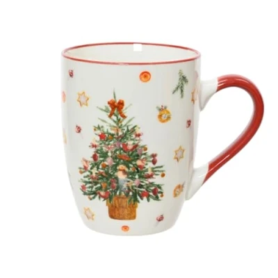 Abbildung von Tasse Tannenbaum Motiv 10,3cm 310ml Porzellan Teetasse mit Henkel Porzellantasse als Weihnachtstasse Teebecher Kaffeetasse Kaffeebecher zu Weihnachten Tassen &amp; Becher Weiß Rot