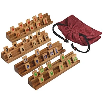 Abbildung von Logoplay Holzspiele Spielesammlung, Rummy Okey für 2 bis 4 Spieler 108 Spielsteine und Halterungen im StoffbeutelHolzspielzeug