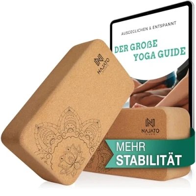 Abbildung von NAJATO Sports Yoga Block Kork 2er Set Yogablock inkl. E Book (PDF Datei) Yogaklotz für Pilates und Meditation Aus natürlichem Material