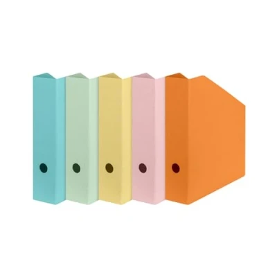 Abbildung von Original Falken 5er Pack Vegan Stehsammler Pure Pastell. Made in Germany. Zeitschriftensammler aus veredelter Buchbinderpappe für DIN A4/C4 7,5 cm breit, Öko Stehsammler, Griffloch, FSC