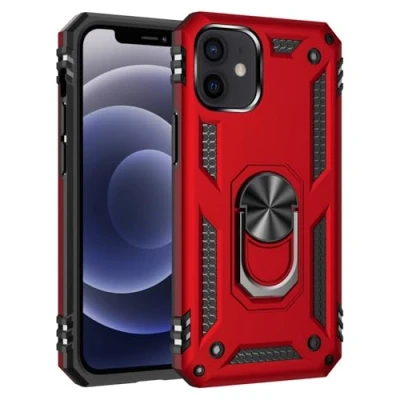 Abbildung von Max Power Digital Hülle für iPhone 12/iPhone 12 Pro Standfunktion Drehbar Ringhalter 360 Grad Case Cover Magnet Bumper Handyhülle Outdoor Hart Hardcase Mit Ring (iPhone Pro, Rot)