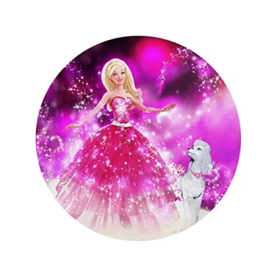 Abbildung von Tortenaufleger Barbie Modezauber in Paris, rund 20cm Fondantpapier PREMIUM