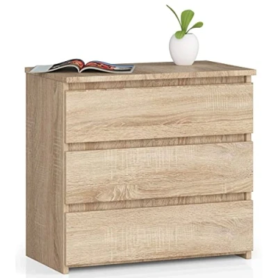 Abbildung von AKORD Kommode CL 3 mit Schubladen für das Wohnzimmer Schlafzimmer Schrank Büro Arbeitszimmer Modernes Funktionales Design B60 x H57 T35 cm, Gewicht 26 kg Sonoma Eiche