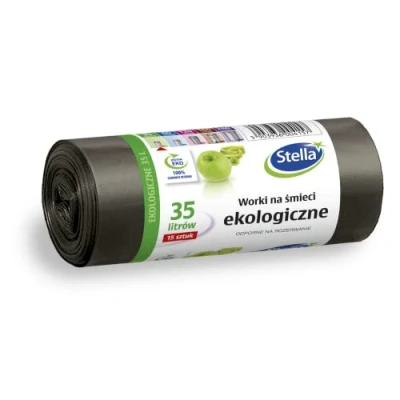 Abbildung von Stella 004157 Müllbeutel Eko 35 L 15 Stück Müllsack Mülltüte Abfallsäcke für Den Hausmüll Büro aus dicker LDPE Regranulatfolie Farbe: Schwarz