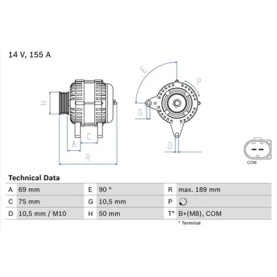 Abbildung von BOSCH 0 986 047 400 Lichtmaschine 14V 155A BMW: 5 Limousine, X3, 3 Limousine