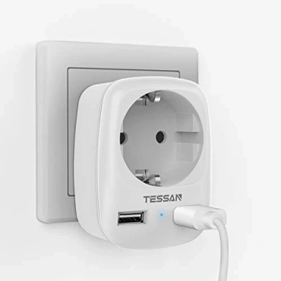 Abbildung von TESSAN USB Steckdose, Mehrfachstecker für 3600W Steckdosenadapter, Schuko Stecker mit 2 USB, Mehrfachsteckdose Adapterstecker, Ladestecker Netzteil Phone, Weiß