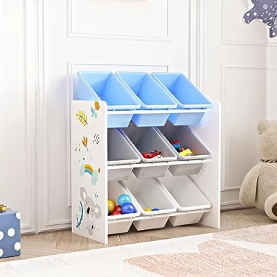 Abbildung von en.casa Kinderregal, »Muxía« Spielregal 9 Boxen mit Koala Motiv Weiß/Grau/Blau