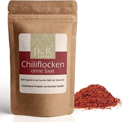 Abbildung von JKR Spices Chiliflocken ohne Saat 500g Chili Flocken Kerne Flakes im wiederverschließbaren CO² neutralem Beutel geschrotet mild Chilli
