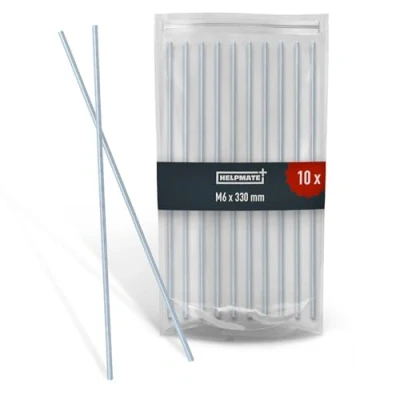 Abbildung von HELPMATE Gewindestange M6 x 330 mm aus verzinktem Stahl 10 Stück Gewindestab mit metrischem Vollgewinde Gewindestift Festigkeitsklasse 4.8, DIN 976