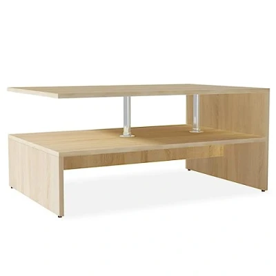 Abbildung von vidaXL Couchtisch Beistelltisch Wohnzimmertisch Kaffeetisch Sofatisch Teetisch Tisch Holzwerkstoff 90x59x42cm Eiche PVC Kanten Edelstahlstützen