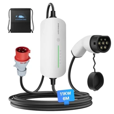 Abbildung von EVSEdesigner Mobile Wallbox 11kW Ladekabel CEE 16A auf Typ 2 EV Ladegerät mit Tragetasche für alle Elektrofahrzeuge und Plug in Hybridfahrzeuge Max. 16Amp 6 Meter 3 Phasig