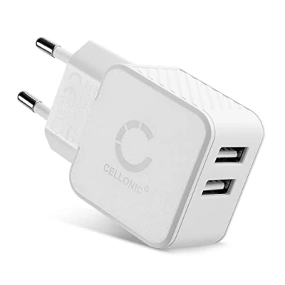 Abbildung von CELLONIC® 3.4A Doppel USB Ladegerät: Ladegerät für Handy Smartphone Tablet, 2 Fach Ladeadapter: Dual Anschluss Stecker Mehrfach Ladestecker Steckdose Multi Lader Netzstecker Netzteil Charger
