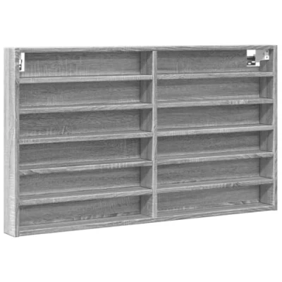 Abbildung von vidaXL Vitrinenschrank, Sammlervitrine 12 Ablagen, Hängevitrine Wandregal für Wohnzimmer, Glasvitrine Wandvitrine Hängeregal, Grau Sonoma Holzwerkstoff