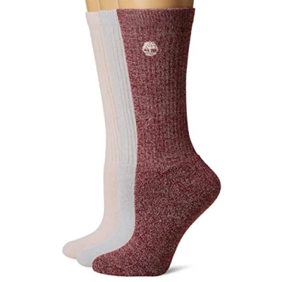 Abbildung von Timberland Damen 3 Pack Ribbed Full Comfort Boot Socks Freizeitsocken, Mehrfarbig, Weiß, Einheitsgröße