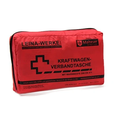 Abbildung von Leina Werke 11020 KFZ Verbandtasche Compact mit Warnweste und Klett, Rot/Schwarz