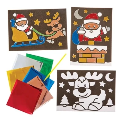 Abbildung von Baker Ross FN314 Weihnachten Scenes Folie Kunst Bilder 10er Pack, Weihnachtsbasteleien für Kinder, Weihnachtsunterhaltung Kinder