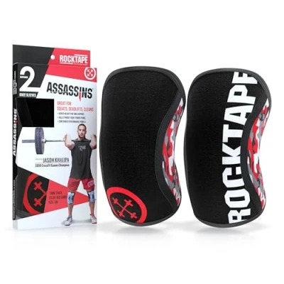 Abbildung von RockTape Assassins Knee Sleeves 5mm Strapazierfähiges Neopren für Kompression, Wärme und Stabilität im Functional Fitness, Red Camo, Small