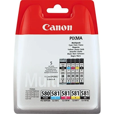 Abbildung von Canon Original PGI 580 PGBK, CLI 581 (C/M/Y/BK) Tintenpatrone Schwarz (5 Stück)