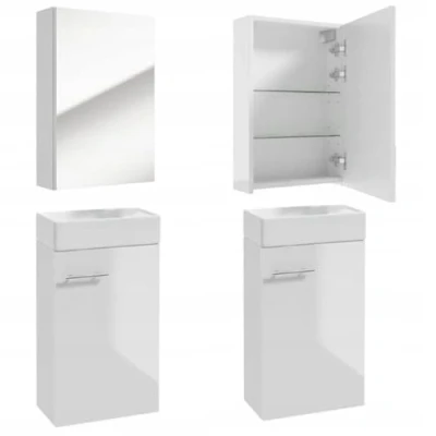 Abbildung von Deftrans Waschtisch + Spiegel badmöbel Set für Gäste Bad WC waschbeckenunterschrank und spiegelschrank 40 x 60 21,3 cm weiß Hochglanz Badezimmer waschbecken mit unterschrank