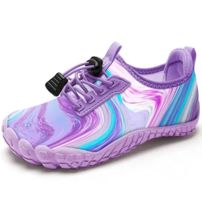 Abbildung von Kinder BarfußSchuhe Wasserschuhe Barfussschuhe Aquaschuhe Mädchen Schwimmschuhe Badeschuhe Barfuß Schuhe Schnell Trocknend Strandschuhe rutschfest（Violett 31EU