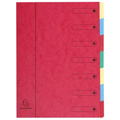 Abbildung von Exacompta 5107E Premium Ordnungsmappe aus extra starkem Colorspan Karton DIN A4 7 vollfarbige bunte Fächer mit Organisationsdruck und dehnbarem Rücken Ringmappe Register Mappe rot