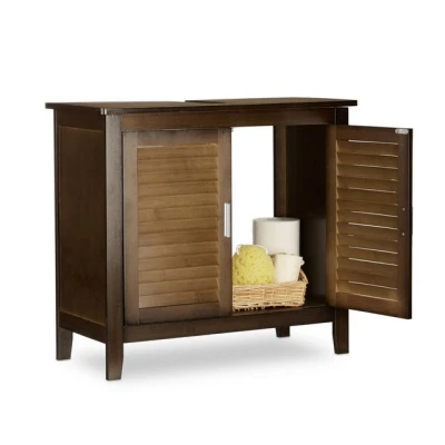 Abbildung von Relaxdays Waschbeckenunterschrank dunkelbraun LAMELL, Badschrank aus Bambus, Waschbeckenschrank, HBT: 60 x 67 30 cm