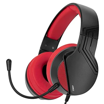 Abbildung von NITHO Janus Gaming Headset für PC/PS4/PS5/Xbox One/Xbox Series XS/Mobile/Tablet, mit Bügelmikrofon, 40 mm Treiber, 3.5 Audioanschluss, Over Ear Kopfhörer Kabel Rot
