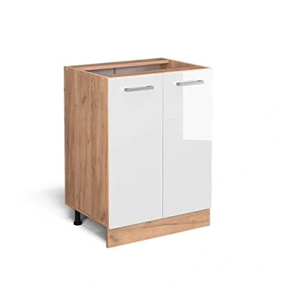 Abbildung von Vicco Unterschrank R Line, Weiß Hochglanz/Goldkraft Eiche, 60 cm ohne Arbeitsplatte