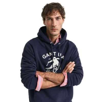 Abbildung von GANT Herren Graphic Hoodie Kapuzenpullover, Evening Blue, L