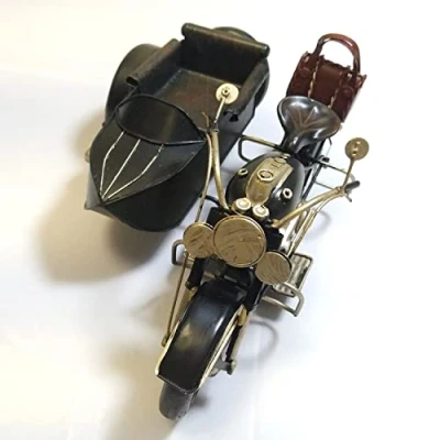 Abbildung von DynaSun Vintage Metall Motorrad mit Beiwagenmodell im Retro Stil, Sammlerstück, Maßstab, Länge 28 cm
