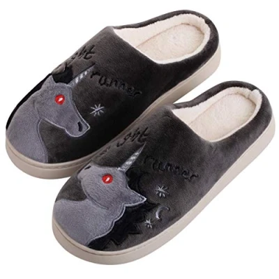 Abbildung von Katara Tier Pantoffeln Gr. 34 41 (Einhorn, Katze, Hase) Plüsch Hausschuhe Hausschuhe, weich, warm, süß, kuschelig, Einhorn (Schwarz)