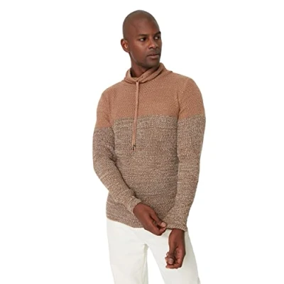 Abbildung von Trendyol Herren High Neck Colorblock Slim Sweater Sweatshirt, Camel, XL