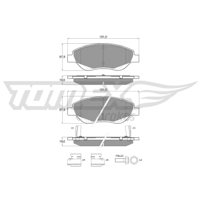 Abbildung von TOMEX brakes TX 12 501 Bremsbelagsatz Vorderachse mit akustischer Verschleißwarnung Bremssattelschrauben FIAT: Tipo Schrägheck, Kombi