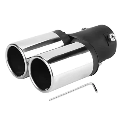Abbildung von Auspuffschalldämpferspitze, Aukson Edelstahl Universal Car Modified Doppelauspuffrohr Heckschalldämpferspitze Heckkehle
