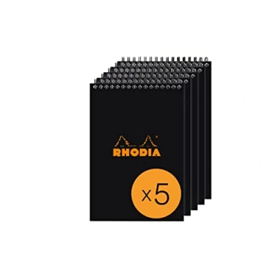 Abbildung von Rhodia 165009C Packung mit 5 Notizblöcken Notepad, Doppelspirale, 80 Blätter kariert 80g, Schwarz, 1 Pack