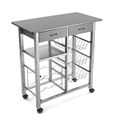 Abbildung von Versa Leicester Küchenwagen mit Rädern, Schubladen und Flaschenregal, Gemüsehändler, Küchenablage, Maßnahmen (H x L B) 82 40 76 cm, Holz Metall, Farbe: Grau