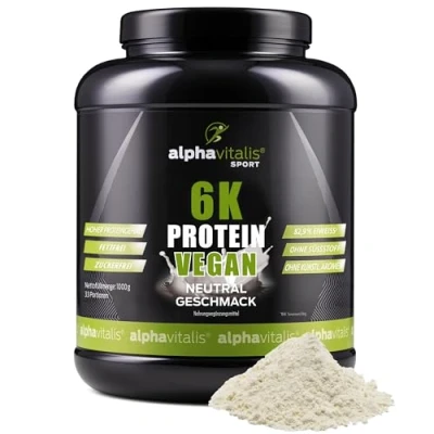 Abbildung von PROTEINPULVER vegan Neutral ohne Süßungsmittel 6K Mehrkomponentenprotein 1 Kg pflanzlicher Eiweiß Shake zuckerfrei fettfrei laktosefrei ideal zum Kochen &amp; Backen Eiweißpulver Süßstoff