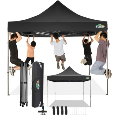 Abbildung von COBIZI Faltpavillon 3x3 Wasserdicht Stabil Winterfest ohne Seitenwand,Pop Up Pavillon Partyzelt,Sonnenschutz Gartenpavillon,Pavillon Faltbar mit Handtasche(3 mal 3m Schwarz)