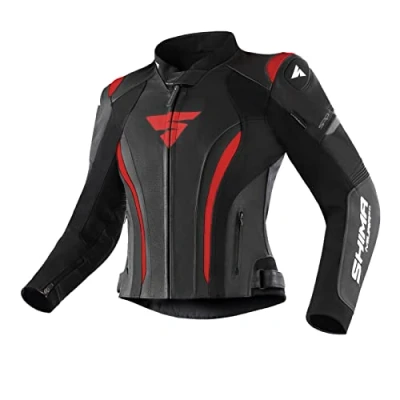 Abbildung von SHIMA Miura 2.0 Motorradjacke Leder, Damen, Sportjacke mit Rücken , Ellbogen und Schulterprotektoren, perforiertes für 2 teilige Kombi (32, Schwarz/Rot)