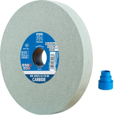 Abbildung von PFERD Schleifbockscheibe CARBIDE, 200x25x32mm, SiC 120, 39008443 Weiche, aggressive Schleifscheibe für harte Materialien, z. B. Hartmetall, mit Reduzierhülsen (25/20/16mm)