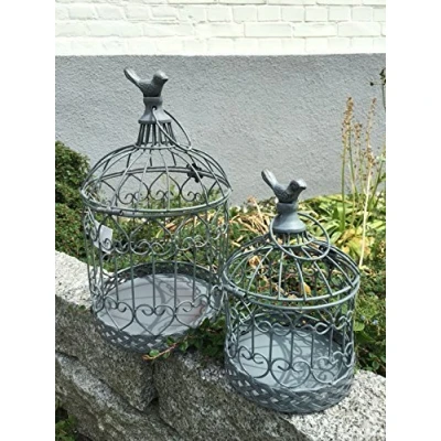 Abbildung von Dekokäfig Pflanzkäfig Käfig Vogelkäfig Windlicht 2er Set Garten Deko Shabby Grau